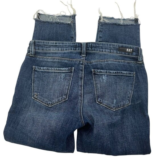 Kut from the Kloth Reese Ankle Straight Leg Jeans 6P Blue Raw Hem Stretch Denim - Picture 1 of 4